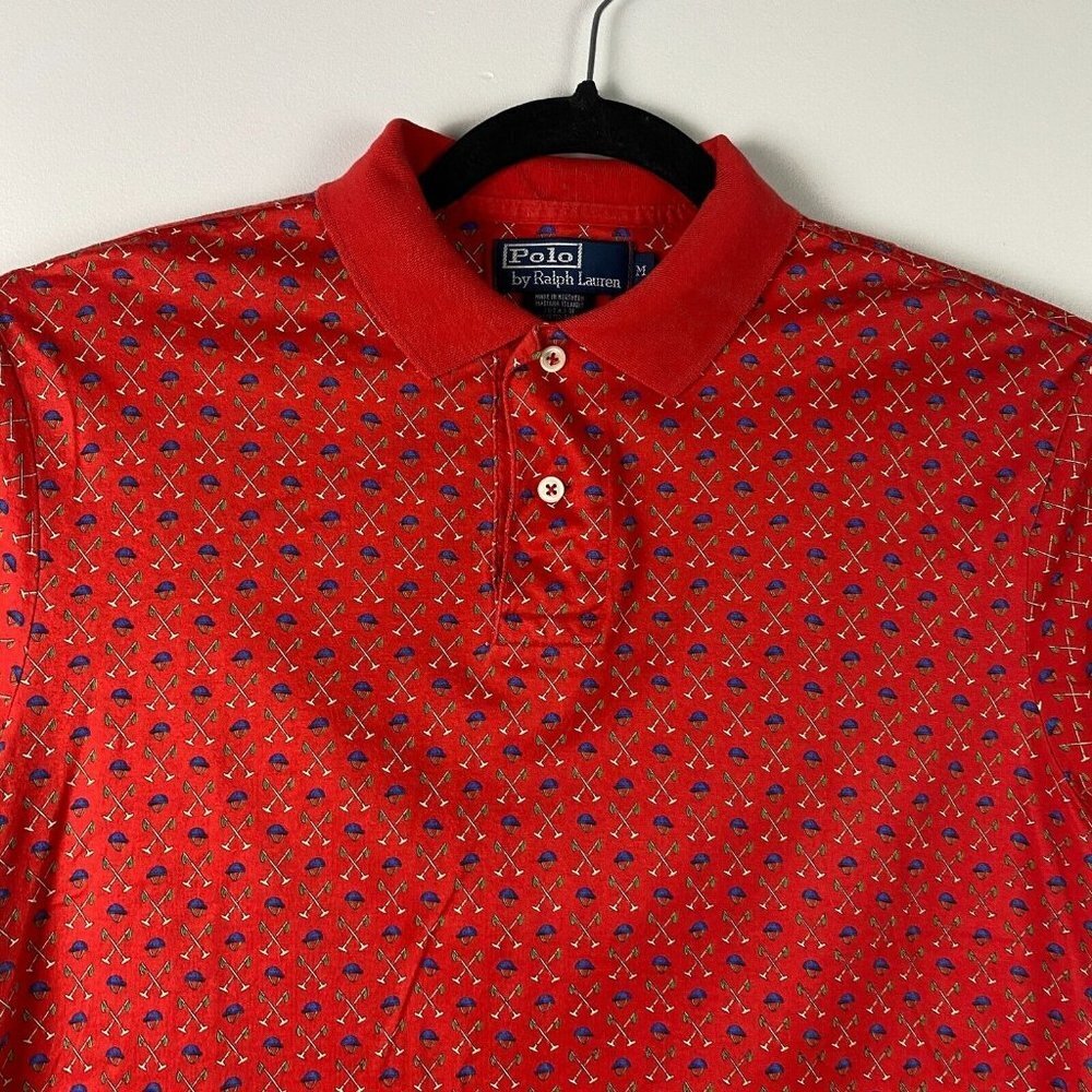 Polo by Ralph Lauren Red Polo Shirt with Blue and White Pattern